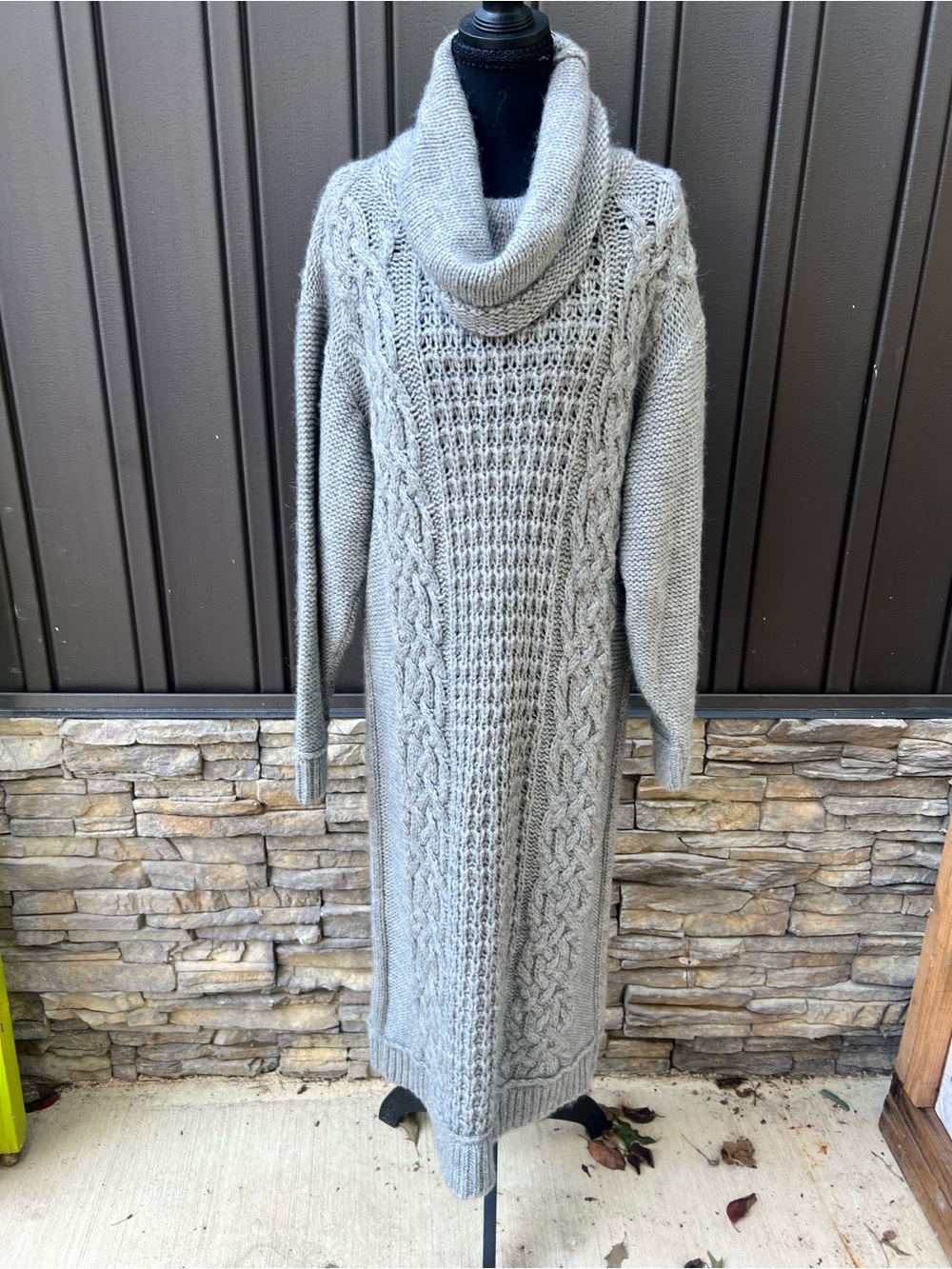 Free People Light Gray Cable Knit Cowl Sweater Dress sz M